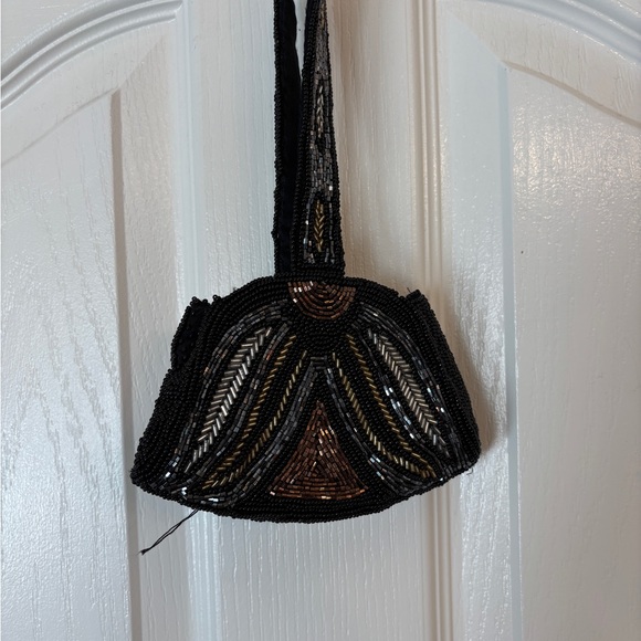 Elegant Vintage Beaded Black and Brown Evening Bag or Purse - Picture 2 of 4